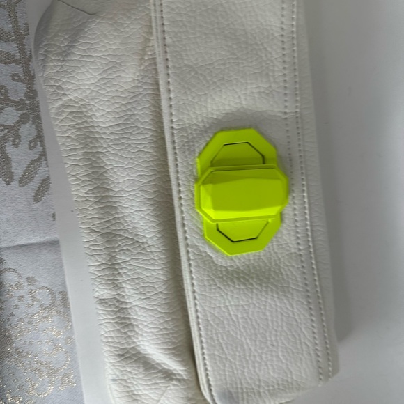 Handbags - White Clutch with Neon Yellow Clasp